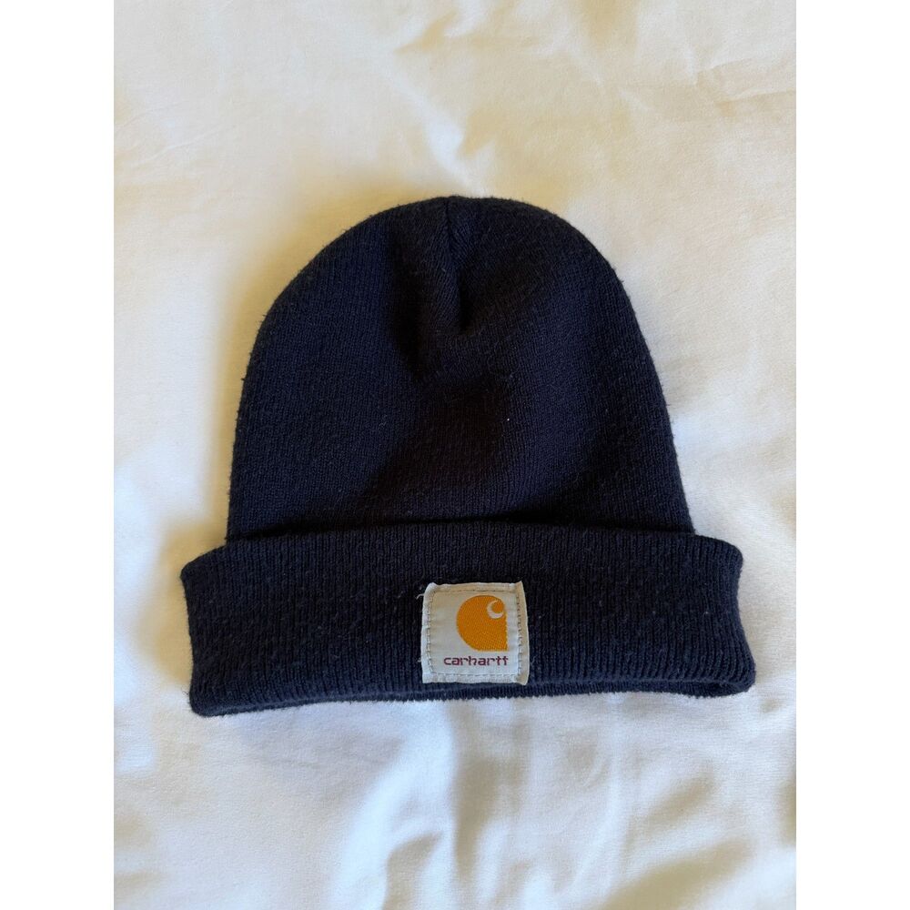 Carhartt Navy Blue Cuffed Beanie with Logo Patch